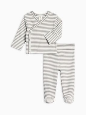 NWOT Colored Organics Riley 2 Piece Kimono Wrap Top/Pant Set, Mist Stripe, NB